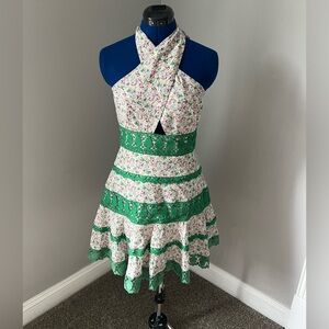 NWOT by Anthropologie Floral Halter Mini Dress with Green Accents